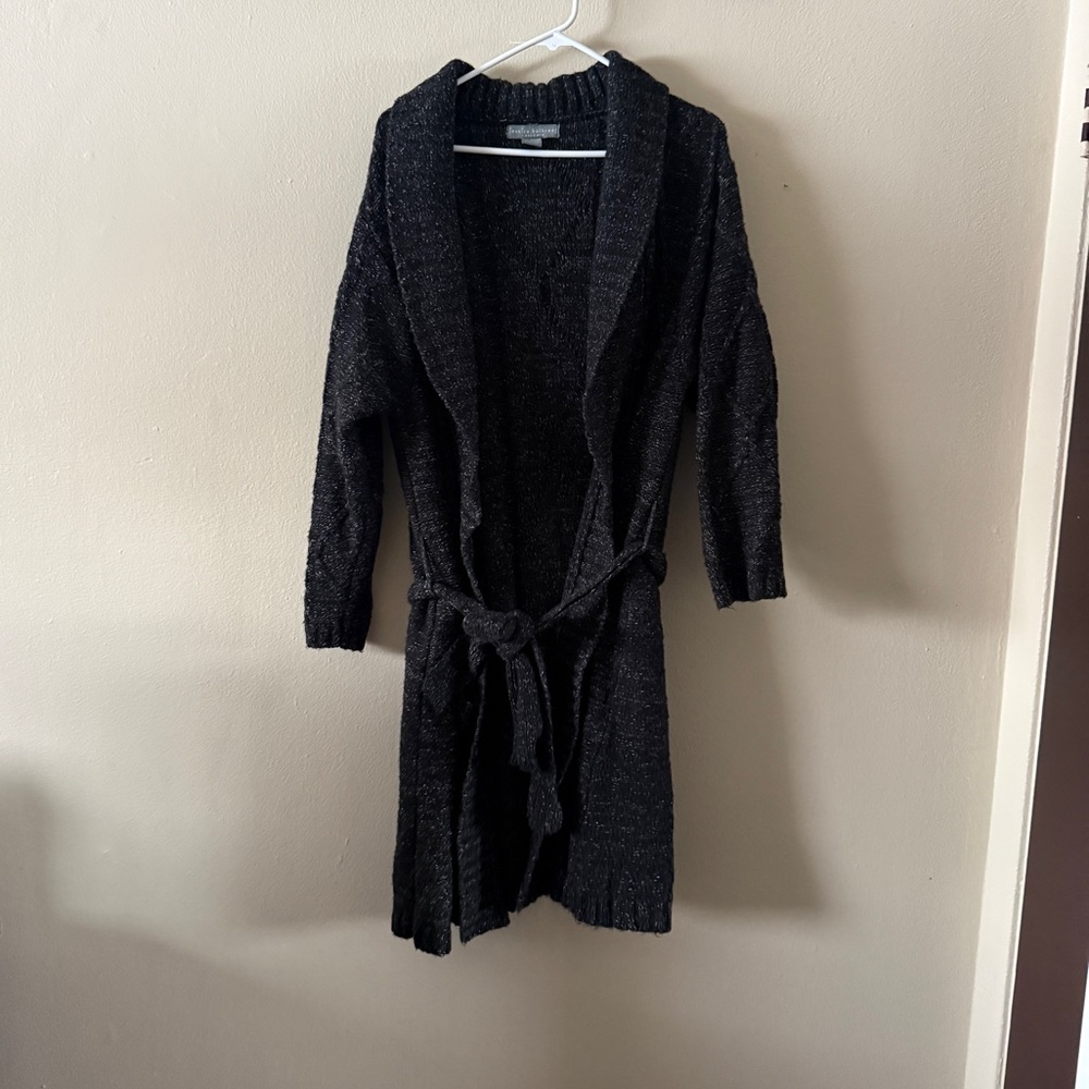 Jessica Holbrook Cable Knit Grey Belted Shawl Collar Cardigan Sweater size 1X